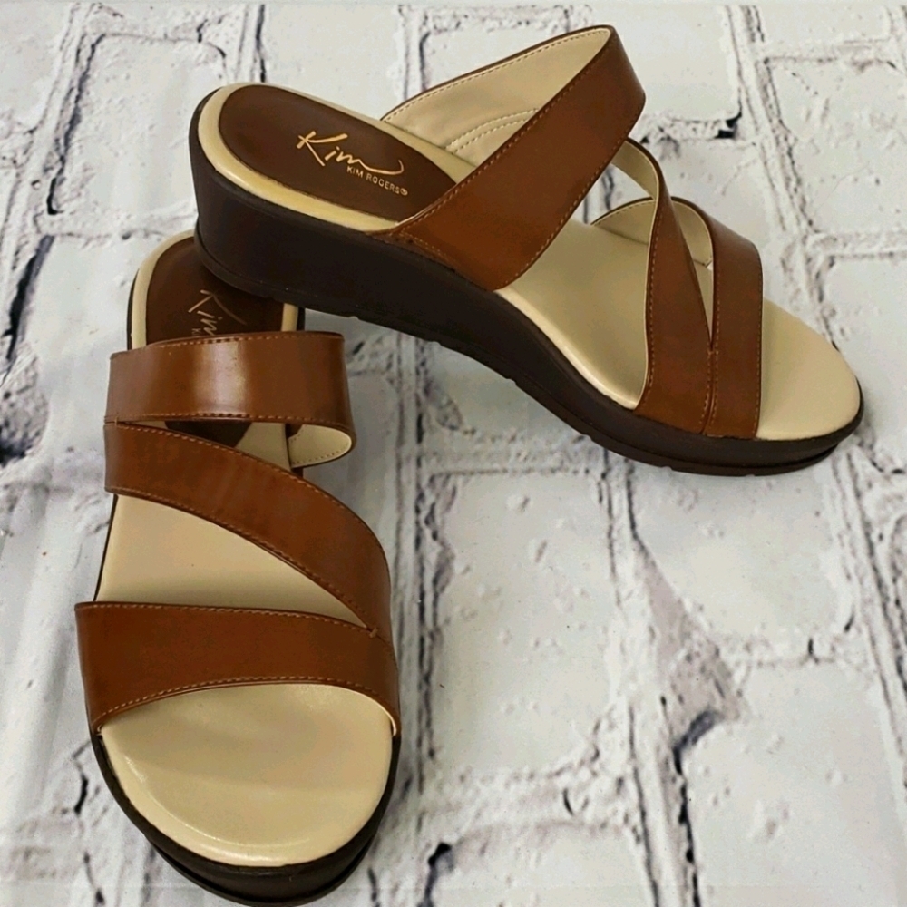 KIM Rogers Frienda Platform Wedge Sandals Brown 7 EUC